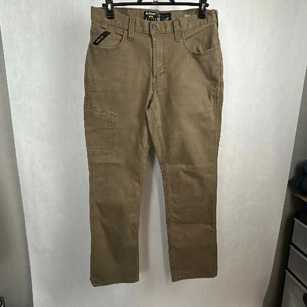 Ariat M4 Rebar Denim Jeans Relaxed Straight Leg Mens Sz 33x32 Tan Lt Brown Khaki